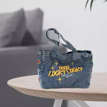 Женская джинсовая сумка-тоут большой емкости через плечо для работы, шопинга, подарка на день рождения синий