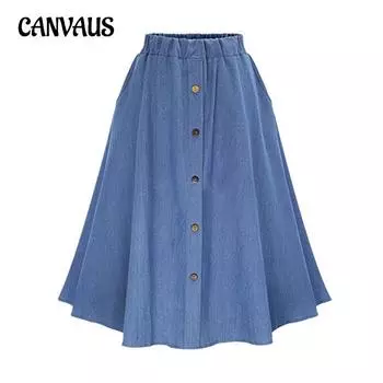 Женская джинсовая свободная полуюбка большого размера с эластичной резинкой на талии