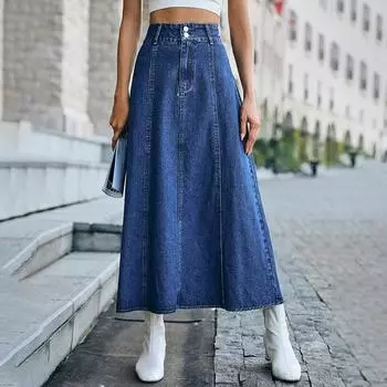 Женская джинсовая юбка А-силуэта с высокой талией и двумя пуговицами XS