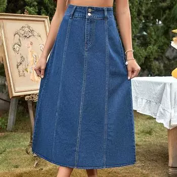 Женская джинсовая юбка А-силуэта с высокой талией на двух пуговицах XS