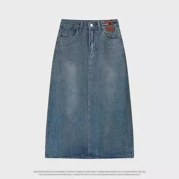 Женская джинсовая юбка А-силуэта средней длины с высокой талией и разрезом сзади — повседневная, в стиле знаменитостей из Интернета Small