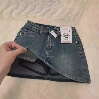 Женская джинсовая юбка А-силуэта в американском ретро-стиле с высокой талией — облегающая, эластичная, не пропускающая свет Large