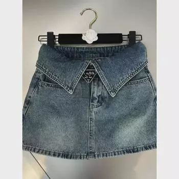 Женская джинсовая юбка А-силуэта в стиле ретро с высокой талией 2023 года — летний свободный крой, размер плюс. M синий