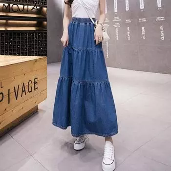 Женская джинсовая юбка больших размеров на весну и лето, повседневная юбка средней длины с высокой талией, посылка, джинсовая юбка на бедрах M