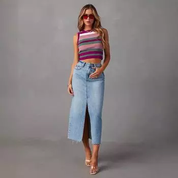 Женская джинсовая юбка-карандаш с высокой талией, сплошная цветная юбка до щиколотки S светло-синий