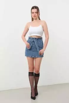 Женская джинсовая юбка с завышенной талией и эластичным поясом, синяя