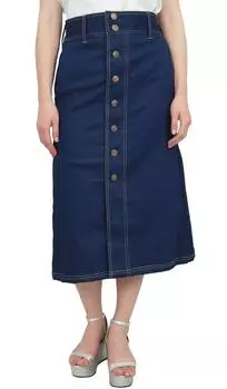 Женская джинсовая юбка трапециевидной формы до середины икры Bimba с эластичной резинкой на талии, повседневная летняя одежда-L Large темно-синий