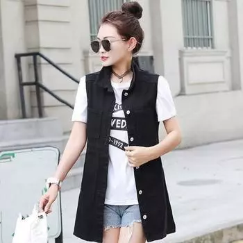 Женская джинсовая жилетка большого размера, однотонная, весна-осень, темперамент, без рукавов, с лацканами и множеством карманов 6XL