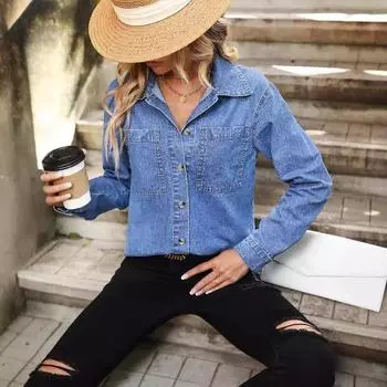 Женская европейская и американская свободная синяя джинсовая куртка-рубашка INS XS синий