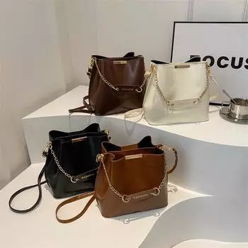 Женская фактурная универсальная сумка-мессенджер через плечо, женская сумка-ведро на цепочке, весна 2024 года чёрный