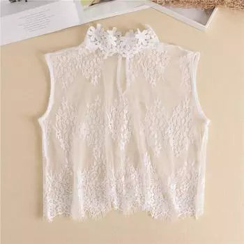 Женская фальшивая блузка с белым кружевом и цветочным принтом, съемный фальшивый воротник, галстук-стойка, женская одежда, аксессуары