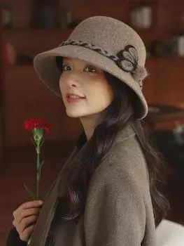 Женская фетровая шапка-тазик из шерсти на осень/зиму — теплая, плотная, идеально подходит для людей среднего и пожилого возраста Adult One Size (55-58cm) вино красного