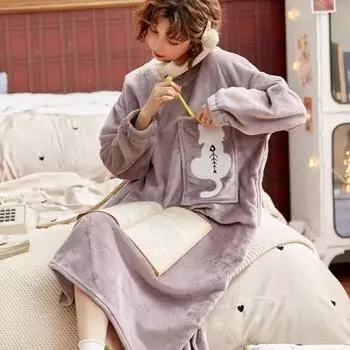 Женская фланелевая бархатная ночная рубашка осень-зима утолщенная теплая ночная рубашка с рисунком удобная женская повседневная домашняя одежда M