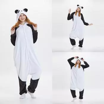 Женская фланелевая цельная пижама с мультяшными животными, теплая пижама M чёрный