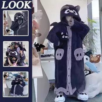 Женская фланелевая пижама для косплея с изображением животных из мультфильмов с капюшоном на Хэллоуин, ночная рубашка на Рождество S