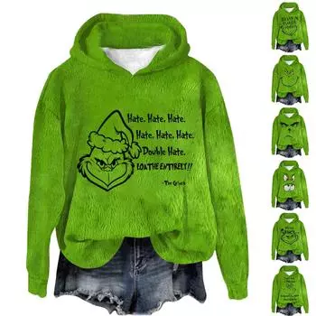 Женская фланелевая толстовка с капюшоном и длинными рукавами с рождественским принтом XXXL