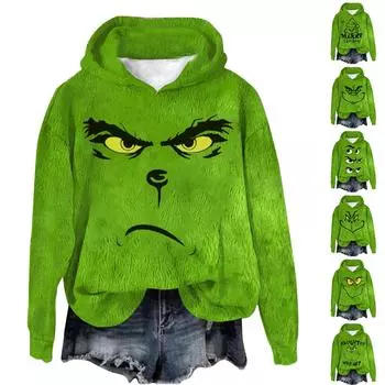 Женская фланелевая толстовка с капюшоном и длинными рукавами с рождественским принтом XL чёрный