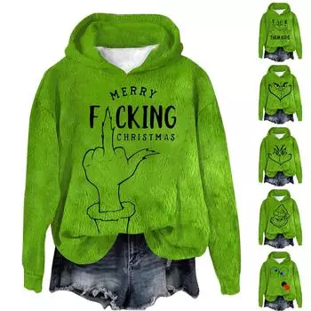 Женская фланелевая толстовка с капюшоном и длинными рукавами с рождественским принтом M