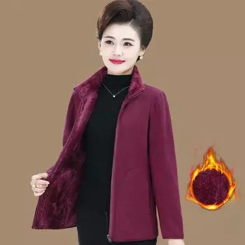 Женская флисовая куртка больших размеров для женщин среднего и пожилого возраста, зимняя одежда, а также бархатная свободная двухсторонняя куртка M темно-фиолетового