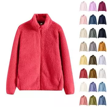Женская флисовая куртка с длинными рукавами из плюшевого кораллового флиса на молнии, теплая M