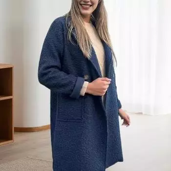 Женская флисовая куртка с застежкой на пуговицы, пушистое платье-пальто, однотонное плюшевое теплое пальто средней длины для офисных вечеринок, путешествий M хаки