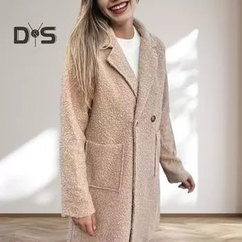 Женская флисовая куртка с застежкой на пуговицы, пушистое платье-пальто, однотонное плюшевое теплое пальто средней длины для офисных вечеринок, путешествий M темно-синий