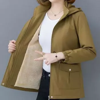 Женская флисовая куртка весна-осень, повседневная куртка средней длины с капюшоном, толстое флокированное пальто M красный