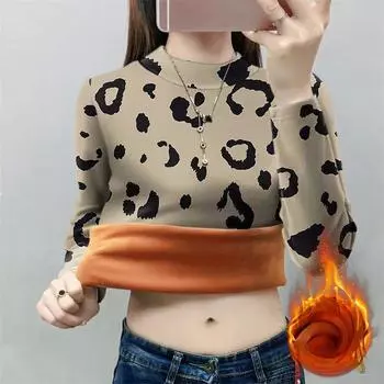 Женская флисовая нижняя рубашка осень-зима с длинными рукавами и принтом из флиса, облегающий теплый пуловер, базовые слои L абрикосовый