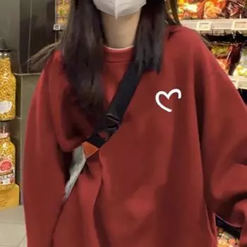 Женская флисовая свободная повседневная толстовка осень-зима куртка Love круглый вырез длинный рукав базовая рубашка топ M белый