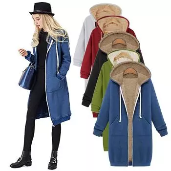 Женская флисовая толстовка на молнии с открытым капюшоном, длинное пальто, куртка, верхняя одежда S чёрный