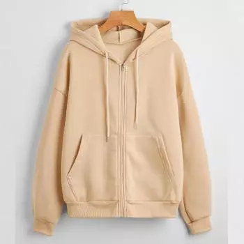 Женская флисовая толстовка, однотонная куртка с длинными рукавами, повседневный свободный топ на молнии S красный