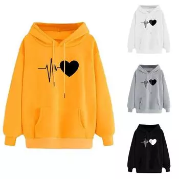 Женская флисовая толстовка с длинным рукавом и круглым вырезом на осень и зиму, пуловер с ЭКГ и принтом «Любовь», футболка, свитер S белый