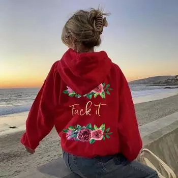 Женская флисовая толстовка с капюшоном с надписью «кенгуру» и карманом на шнурке с принтом XS красный