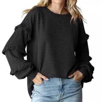 Женская флисовая толстовка с застежкой-молнией на половину длины, свободный повседневный свитер с длинным рукавом M чёрный