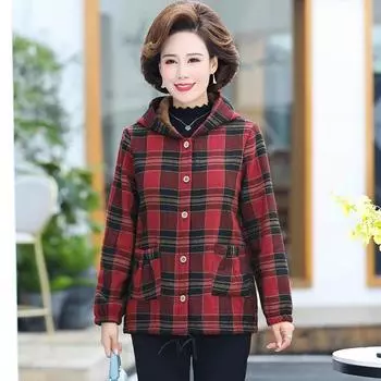Женская флисовая утолщенная клетчатая куртка осень-зима, теплое свободное пальто с капюшоном, короткий топ