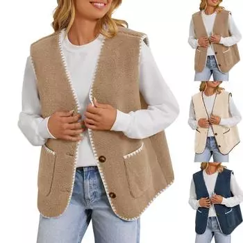 Женская флисовая жилетка без рукавов, цветная куртка с застежкой на пуговицы, верхняя одежда с XS зелёный