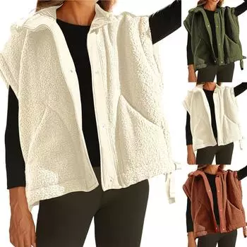 Женская флисовая жилетка свободного покроя без рукавов, теплая верхняя одежда на пуговицах с карманами S