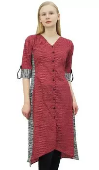 Женская формальная повседневная туника Pphagun на пуговицах темно-бордового хлопка Kurta Kurti-10 10 малиновый