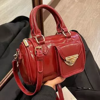Женская французская ретро-красная сумка в стиле Y2K, круглая сумка-ведро из мягкой кожи для мотоциклистов, осень-зима, новая сумка через плечо для поездок на работу