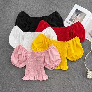 Женская французская рубашка с квадратным вырезом RUGOD, лето 2022, новая корейская версия топа с тонкими короткими рукавами и пышными рукавами на талии в виде листьев лотоса