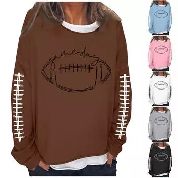 Женская футбольная толстовка Game Day, милый забавный воскресный повседневный пуловер с длинными рукавами и круглым вырезом, топ L чёрный