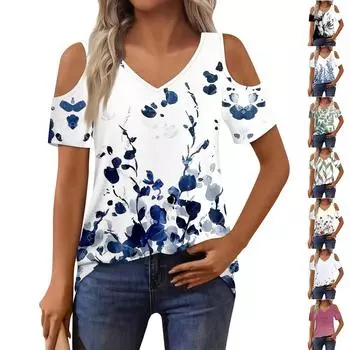Женская футболка, элегантная повседневная рубашка с принтом, короткий рукав, летний топ свободного кроя S