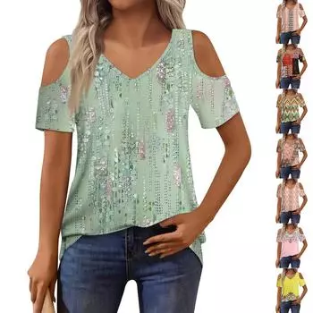 Женская футболка, элегантная повседневная рубашка с принтом, короткий рукав, летний топ свободного кроя XXL жёлтый