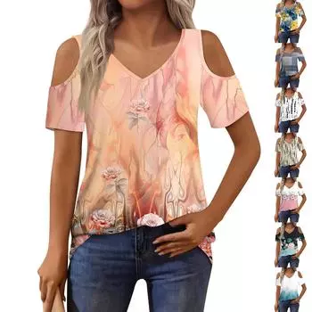 Женская футболка, элегантная повседневная рубашка с принтом, короткий рукав, летний топ свободного кроя XL бежевый
