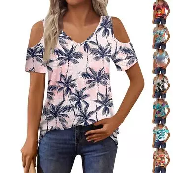 Женская футболка, элегантная повседневная рубашка с принтом, короткий рукав, летний топ свободного кроя XXL чёрный