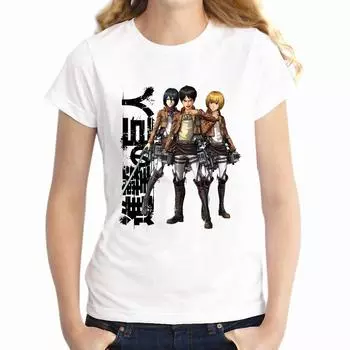 Женская футболка Атака титанов Шифтер Эрен Леви Микаса Эмблемы Потрясающая аниме-девушка S белый