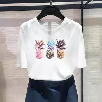Женская футболка азиатского размера с принтом, ананас, сладкая любовь, 90-е годы, повседневная женская летняя футболка с графическим принтом, модная футболка с коротким рукавом S