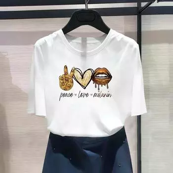 Женская футболка азиатского размера с принтом Love Lip, забавный стиль, повседневная женская летняя футболка с графическим принтом, модная футболка с коротким рукавом S