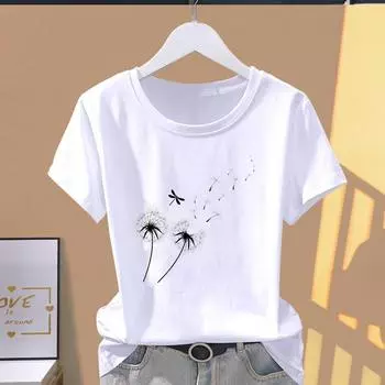 Женская футболка азиатского размера с принтом, одуванчик, сладкая 90-е годы, милая повседневная женская летняя футболка с графическим принтом, модная футболка с коротким рукавом S
