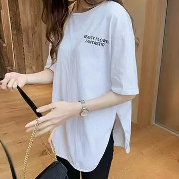 Женская футболка белого цвета со средним рукавом и модным дизайном букв - летний простой топ-пуловер с круглым вырезом XL белый